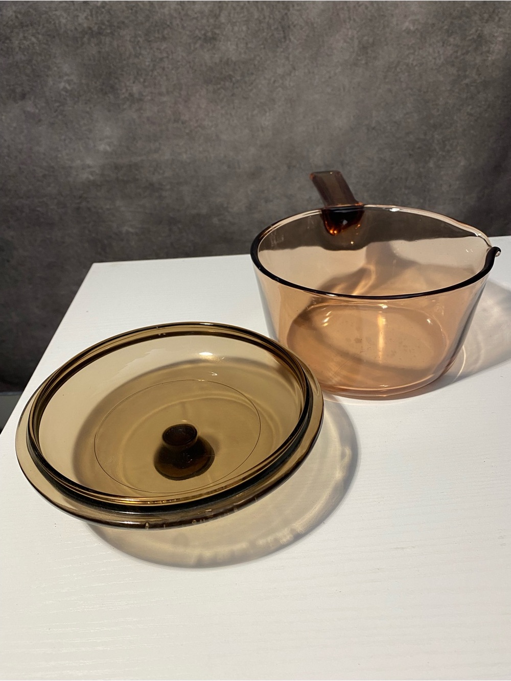 Vintage Corning Visions Amber Glass Saucepan 1L 1 Quart Pot Pour Spout W/ Lid - Picture 5 of 11